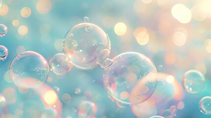 Canvas Print - a dreamy, soft background of soap bubbles with a pastel blue and gold bokeh.
