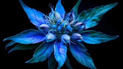 vibrant blue fantasy flower on black background