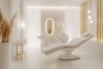 Poster - Luxury spa interior showcasing modern treatment space with relaxing atmosphere and elegant design elements. Generative AI