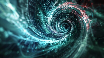 Wall Mural - an abstract image of a swirling digital vortex in teal and blue hues.