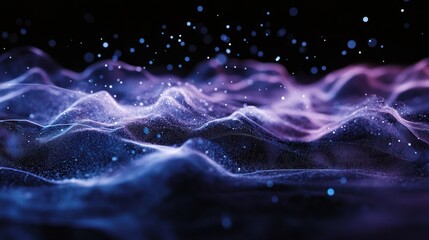 abstract purple blue glowing particles wave background