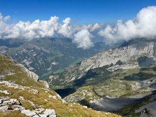 Poster - Alpine valley Melchtal along the river Grosse Melchaa and in Uri Alps mountain massif, Melchtal - Canton of Obwalden, Switzerland (Kanton Obwald, Schweiz)