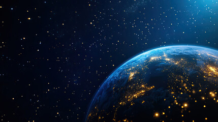 Wall Mural - a stunning view of earth from space, showcasing its illuminated surface and surrounded by a star-fil