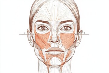 Leinwandbilder - Detailed medical illustration showing precise Botox injection points on a female face with highlighted facial anatomy. Generative AI