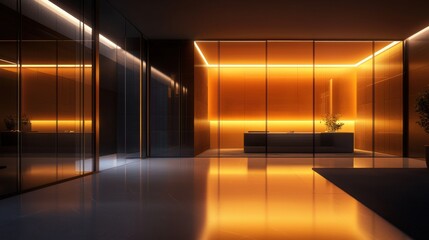 Poster - Modern office lobby with warm ambient lighting