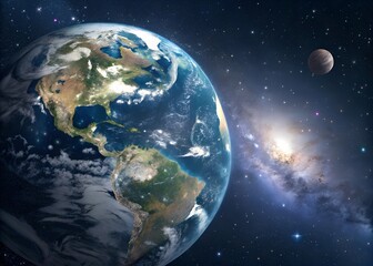 Poster - earth in space, detailed view of continents, cosmic background, digital illustration, backdrop