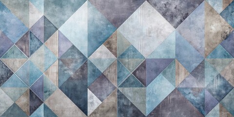 Wall Mural - abstract geometric textile design featuring a seamless pattern of interlocking triangles in muted bl