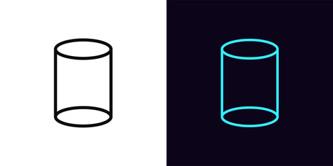 Outline cylinder icon, with editable stroke. Isometric cylinder wireframe, cylindrical shape, abstract geometric figure. Wireframe barrel, cylindrical block, tubular structure and form. Vector icon