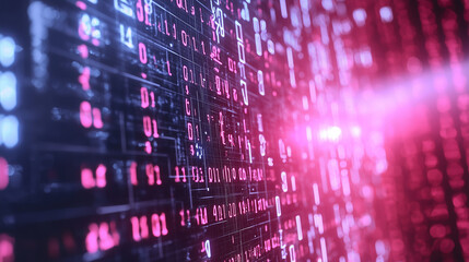 Abstract Digital Data Stream Binary Code Futuristic Technology Background Pink and Blue Glowing