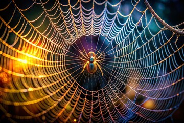 Eerie Spiderweb Detail: Intricate Silk Threads in the Dark