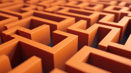 orange maze path, complex structure, background blur, problem solving concept, stock photo
