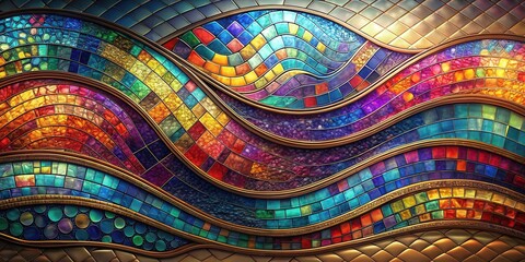Wall Mural - abstract colorful mosaic wave pattern with gold accents a luxurious textured background