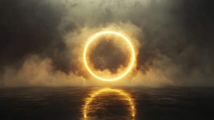 Wall Mural - a glowing golden ring surrounded by swirling atmospheric elements