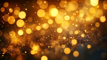 Wall Mural - Glowing golden bokeh lights and glittering particles create a beautiful scene