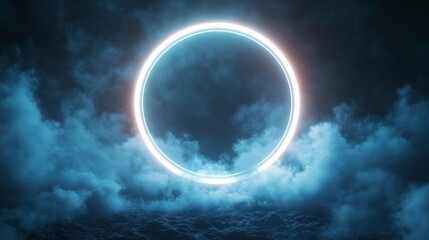 Wall Mural - a glowing circular light surrounded by a dreamy cloudy landscape