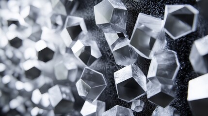 Wall Mural - A sterile and minimalist background, featuring an array of hexagonal shapes in varying shades of gray and white, evoking a sense of scientific precision and modern technology.
