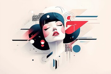 Wall Mural - abstract portrait of a woman with geometric shapes and lines