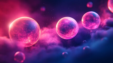 Wall Mural - Glowing spheres float amongst colorful clouds in space