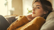 © ABF_MATEO - Serene woman lounges in a cozy sweater, enjoying a moment of relaxation and solitude in soft, natural light.