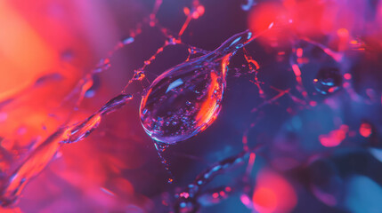 Intricate macro view of dewdrop on spiderweb with vivid colors