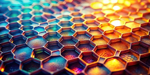 Wall Mural - abstract hexagonal pattern with vibrant, shimmering hues and textured surfaces