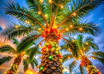 Wall Mural - festive tropical holiday: palm tree garland decoration