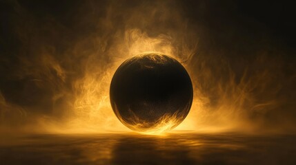 Wall Mural - a dark sphere surrounded by glowing wisps of fiery light
