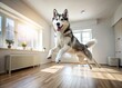 © Four888 - Fluffy Siberian Husky Dog Cooling Off Indoors, Summer Heat Relief