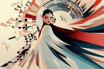 Wall Mural - elegant elven woman in abstract geometric pattern