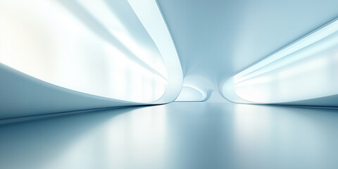 Wall Mural - futuristic abstract background. blue color tone of ceiling and floor. soft smooth light, abstract sh