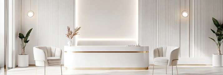 Poster - Elegant waiting area with modern decor and clean lines in a bright interior space. Generative AI