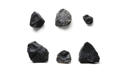 Leinwandbilder - six dark stones, each with unique shapes and textures, are arranged