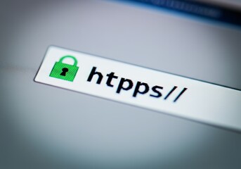 close-up of secure https url with green padlock icon on web browser