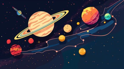 Enigmatic Abstract Planets Set Against a Cosmic Space Background