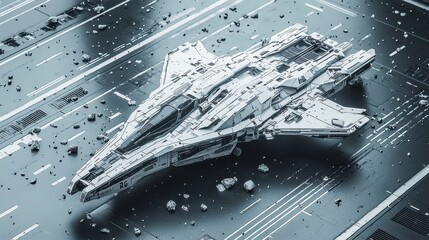 Wall Mural - futuristic spaceship on circuit board