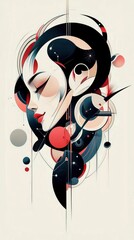 Wall Mural - abstract portrait of a woman with geometric shapes and cosmic elements