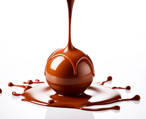 Wall Mural - Exquisite chocolate sphere on a white background. Smooth surface, perfect shape and deep chocolate color create a luxurious effect. A popular dessert with a surprise inside.