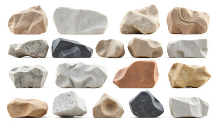 Leinwandbilder - an assortment of various stones, rocks, and pebbles in different shapes and colors, presented together