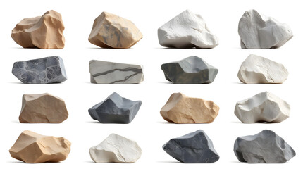 Leinwandbilder - different rocks of various shapes, sizes, and colors. A collection of rocks against a light background, showing a diversity of geological specimens