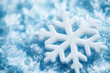 Leinwandbilder - Snowflake resting on frosty blue surface during winter season in a natural setting with soft focus background. Generative AI