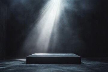 Aufkleber - Spotlight illuminating empty stage in dark smoky room, creating minimalist atmospheric background