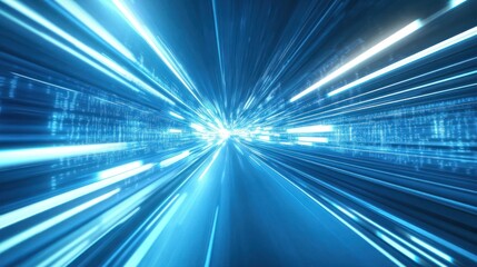 Digital data highway, fast speed, binary code, blue light streaks, future technology, website background