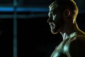 Aufkleber - Muscular man training hard in gym during evening workout focusing on fitness and strength building. Generative AI