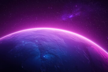 Wall Mural - Planet earth glowing with purple and blue gradient in starry sky background