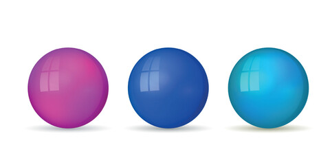 Wall Mural - set with glass colorful balls. glossy realistic ball, 3d abstract vector illustration highlighted on
