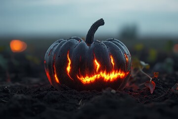 Wall Mural - A mysterious black tomato growing in a haunted garden under a full moon, glowing with eerie red veins