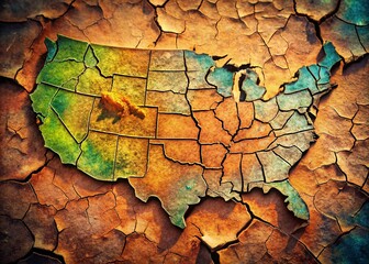 macro 3d map of the usa: dry cracked earth texture