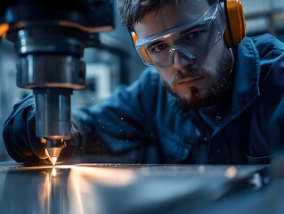Poster - Close-Up of Young Male Welder Working with Industrial Equipment