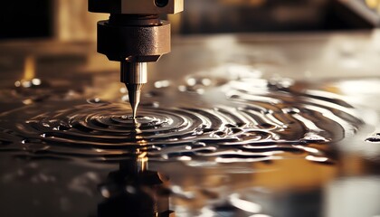 Fototapete - Precision Water Jet Cutting Tool Creating Ripples in Metal Surface
