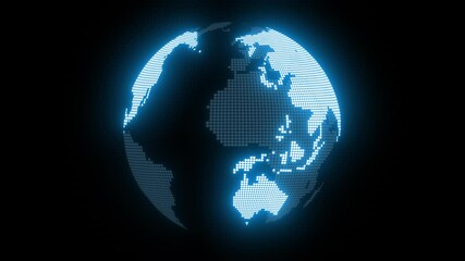 Blue digital earth, futuristic tech element glowing on black screen, loop rotation